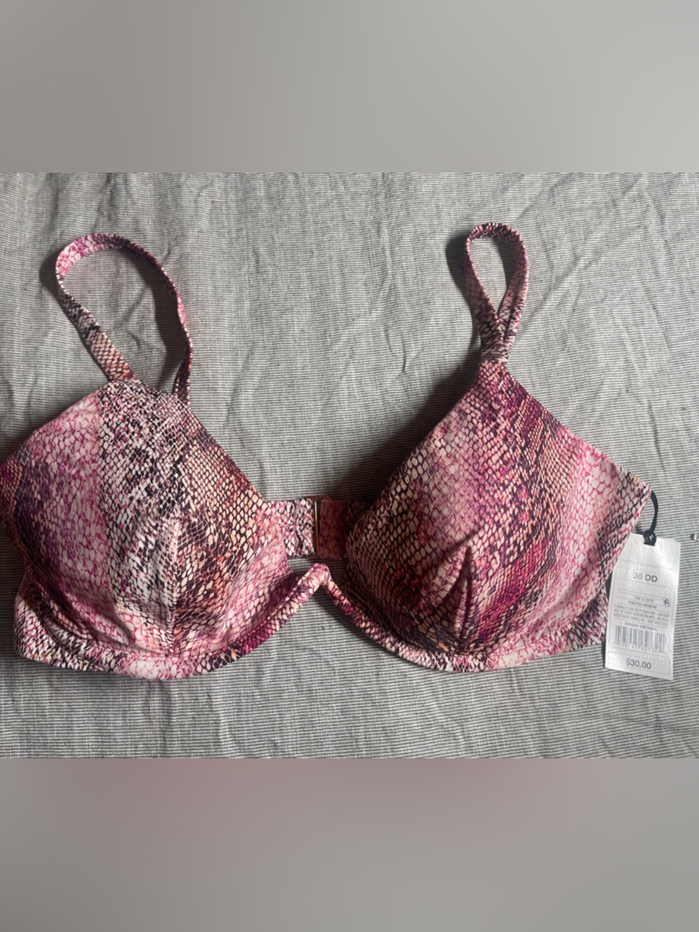 Women’s Pink Snake-Print Underwire Bikini Top 36DD